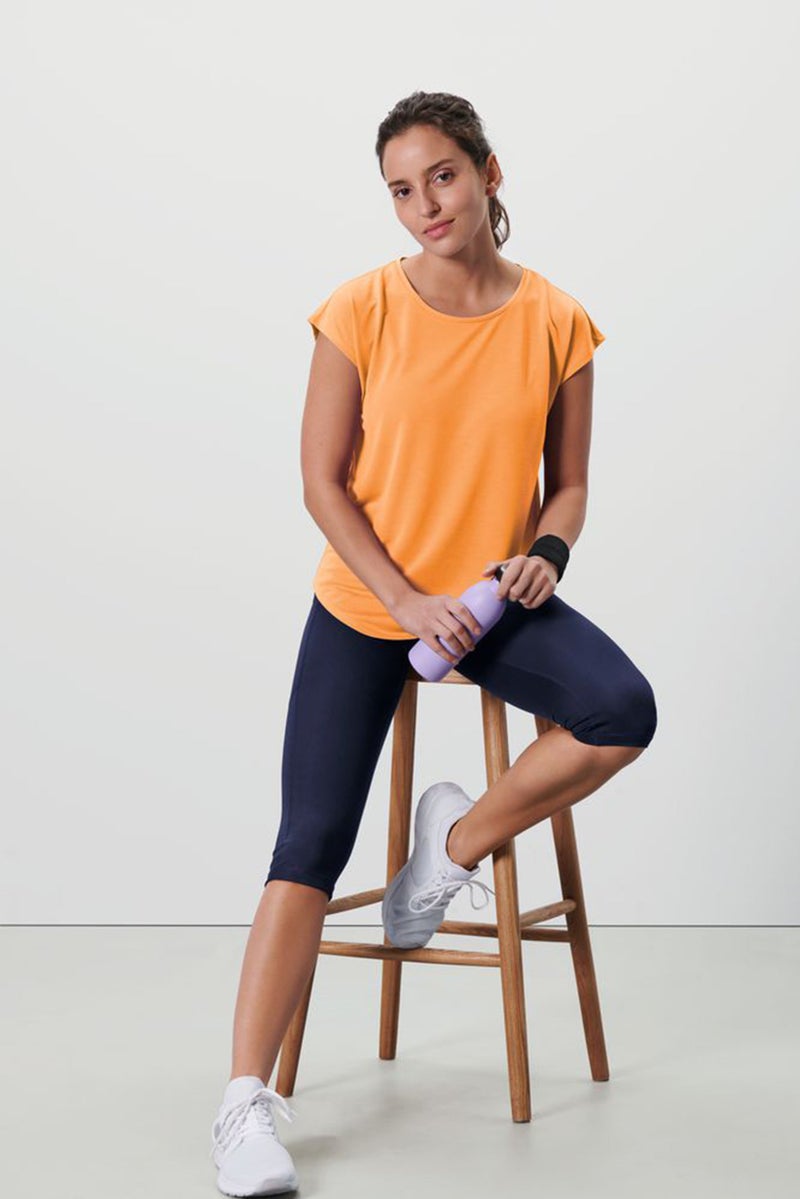 Tchibo Women Sportswear Fit Cap Sleeves Training Top, Orange - Image 1