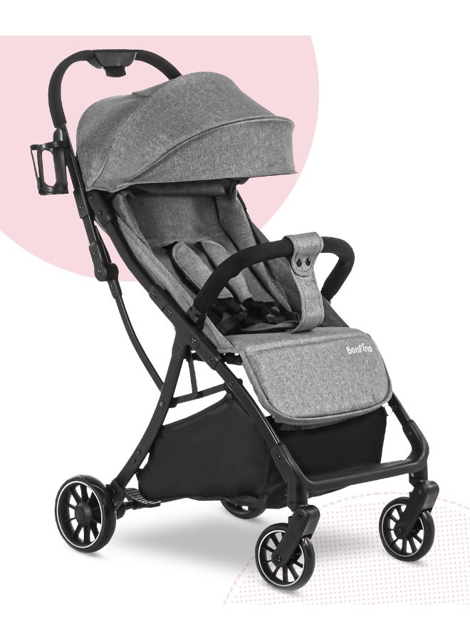 Bonfino Aero Lite Baby Cruiser Stroller, 5 Point Safety Harness, Single Hand Fold, Swivel Wheels, 0 to 4 Years, 100 x 41 x 70 cm - Grey - Image 1