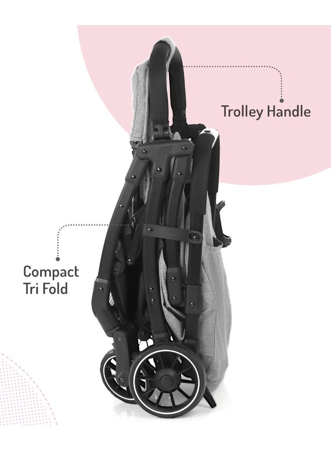 Bonfino Aero Lite Baby Cruiser Stroller, 5 Point Safety Harness, Single Hand Fold, Swivel Wheels, 0 to 4 Years, 100 x 41 x 70 cm - Grey - Image 4