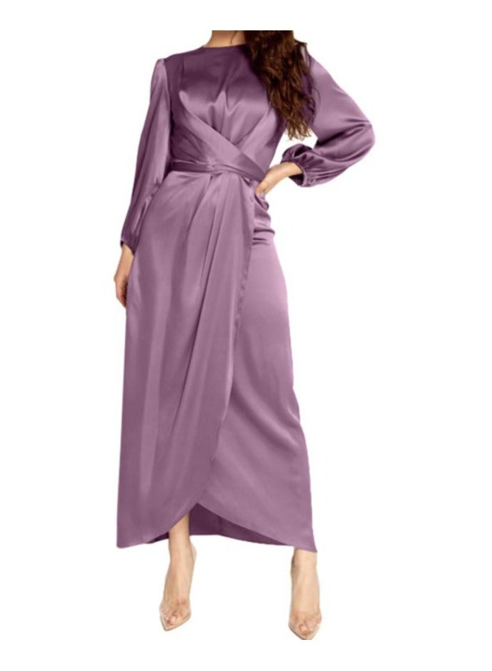 KUYING New Temperament Soft Waist Satin Long Dress