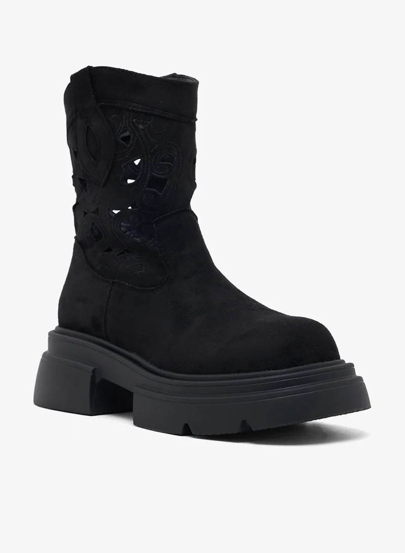 Ginger Block Heel Laser Cut Chelsea Boots