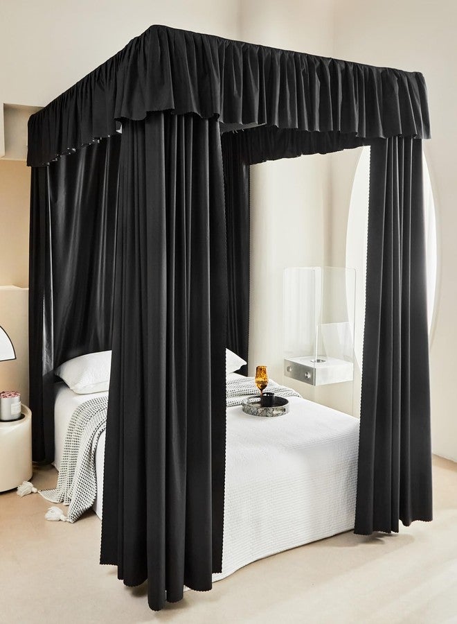 AIKASY Black Thickened Bed Canopy Curtains - Elegant Bedroom Decor for Adults and Girls - Strong Lightproof and Windproof Design(Queen, Black) - Image 2
