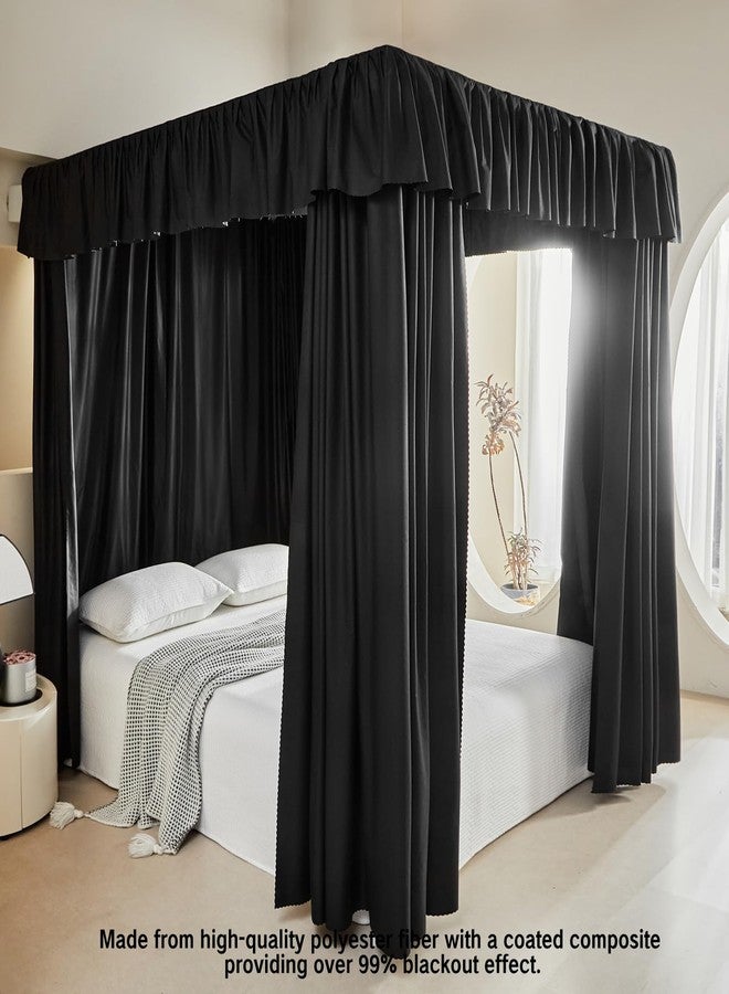 AIKASY Black Thickened Bed Canopy Curtains - Elegant Bedroom Decor for Adults and Girls - Strong Lightproof and Windproof Design(Queen, Black) - Image 3