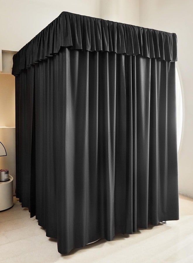 AIKASY Black Thickened Bed Canopy Curtains - Elegant Bedroom Decor for Adults and Girls - Strong Lightproof and Windproof Design(Queen, Black) - Image 1