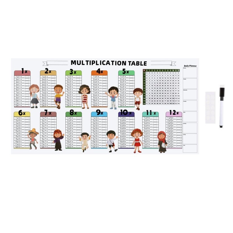 NeonMicro Educational Dry Erase Multiplication Chart for Kids – Color Coded Math Board – Reusable Self-Check Learning Aid for Home School Classroom – Wall Door Chalkboard Use - Image 1