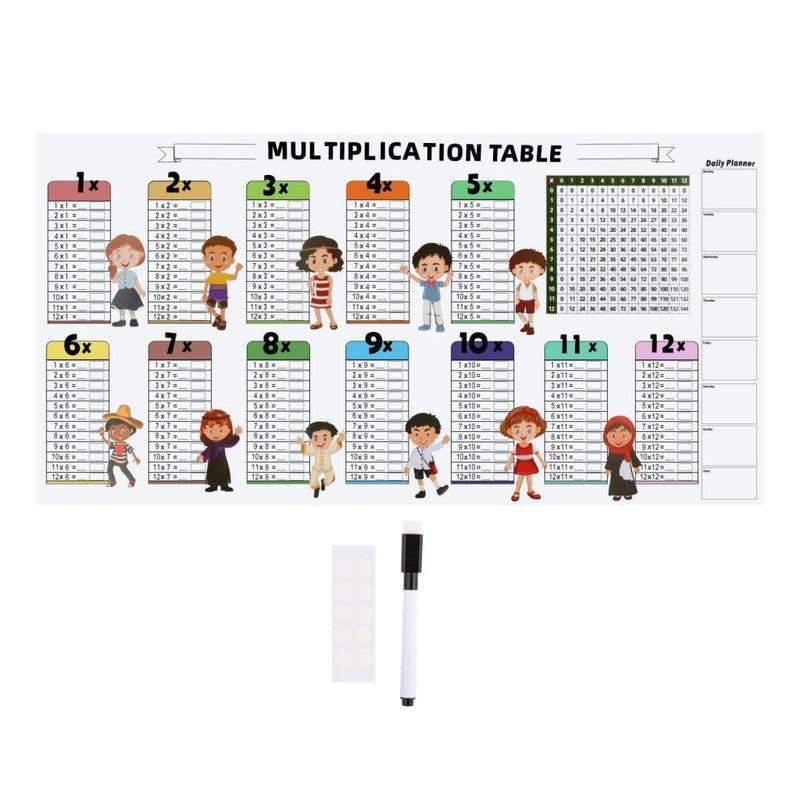 NeonMicro Educational Dry Erase Multiplication Chart for Kids – Color Coded Math Board – Reusable Self-Check Learning Aid for Home School Classroom – Wall Door Chalkboard Use - Image 2