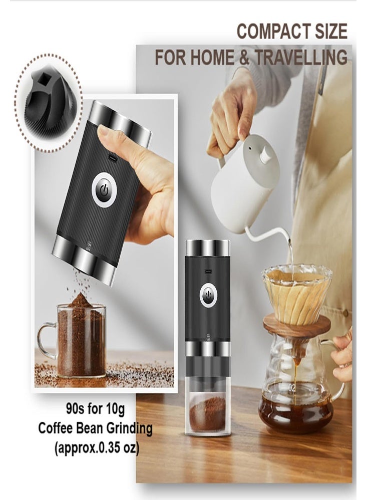 دي إم جي تك مطحنة قهوة كهربائية - محمولة وقابلة للشحن، مع إعدادات قابلة للتعديل، شحن من نوع C، ووعاء قابل للإزالة وفرشاة - للاستخدام في الكافيه والضغط الفرنسي والسكب، المنزل والسفر - Image 5