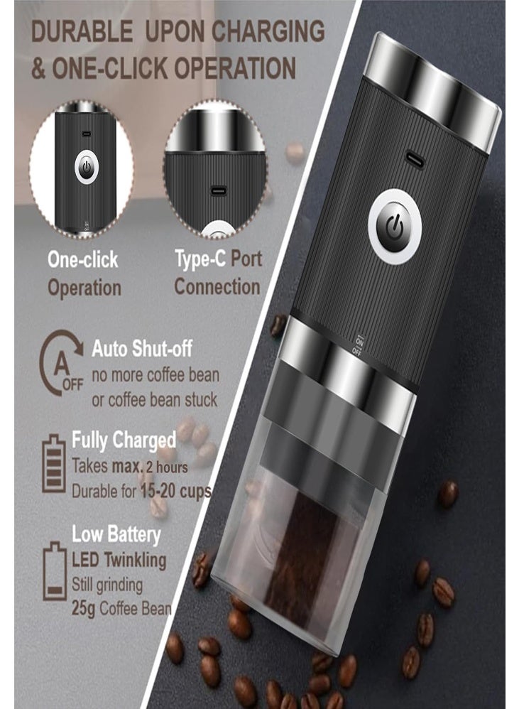 دي إم جي تك مطحنة قهوة كهربائية - محمولة وقابلة للشحن، مع إعدادات قابلة للتعديل، شحن من نوع C، ووعاء قابل للإزالة وفرشاة - للاستخدام في الكافيه والضغط الفرنسي والسكب، المنزل والسفر - Image 2