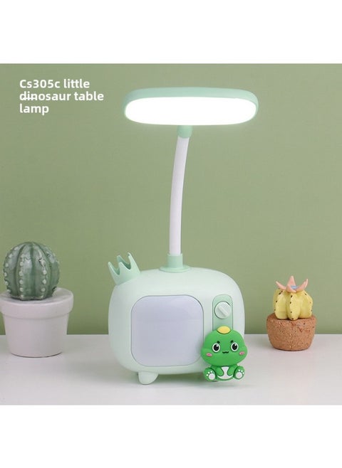 Adorable Student Desk Lamp LED Eye Protection Reading Writing Light For Dormitory Bedside Small Night Light Charging And Plugging-Color:Small Dinosaur Green Distribution USB Charging Cable-Dimensions:9.5*6.3*22.5