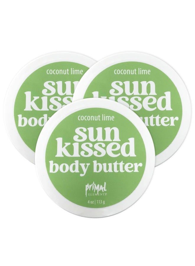 Primal Elements Sunkissed Body Butter with Coconut Oil, Shimmering Moisturizer for Ultimate Hydration and Nourishment, Suitable for All Skin Types, Instant Glow – Coconut Lime, 3 pack (4 oz each) - Image 1