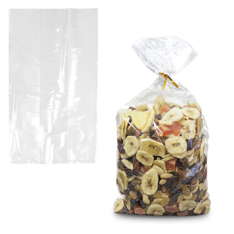 APQ Supply Clear Gusseted Poly Bags 6 x 3 x 18 Inches Pack of 100 Side Gusseted Plastic Bags with Open Top Crystal Clear Baggies for Treats TearResistant 2 Mil Polyethylene Flat Bottom Bag