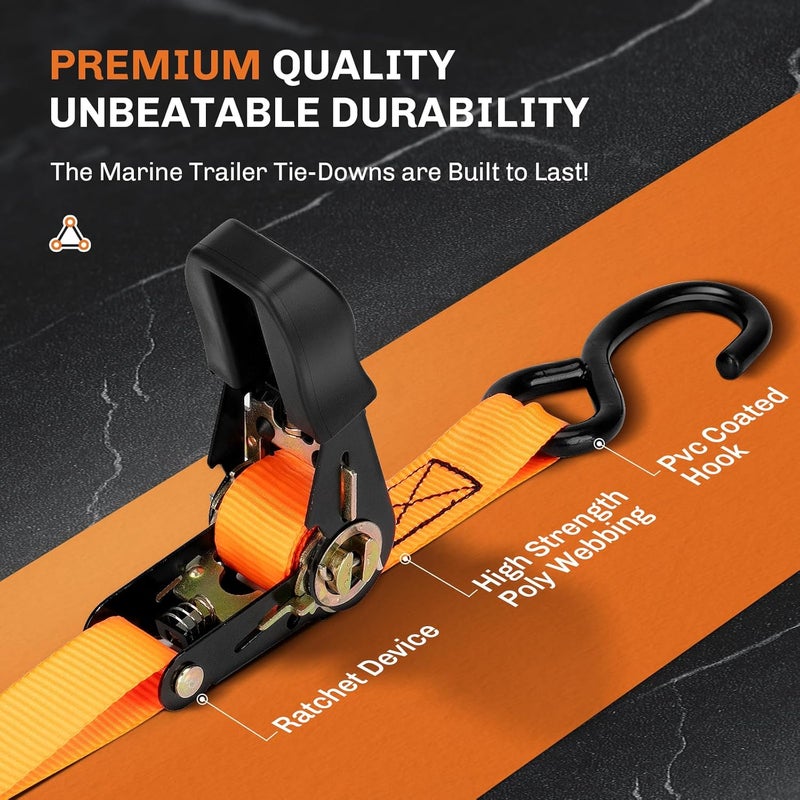 WELLUCK Heavy Duty Boat Trailer Transom Tie Down Straps - 2400 LBS, 1 Inch x 4 FT with Quick Release Buckle & Anti-Scratch Hooks - Image 4