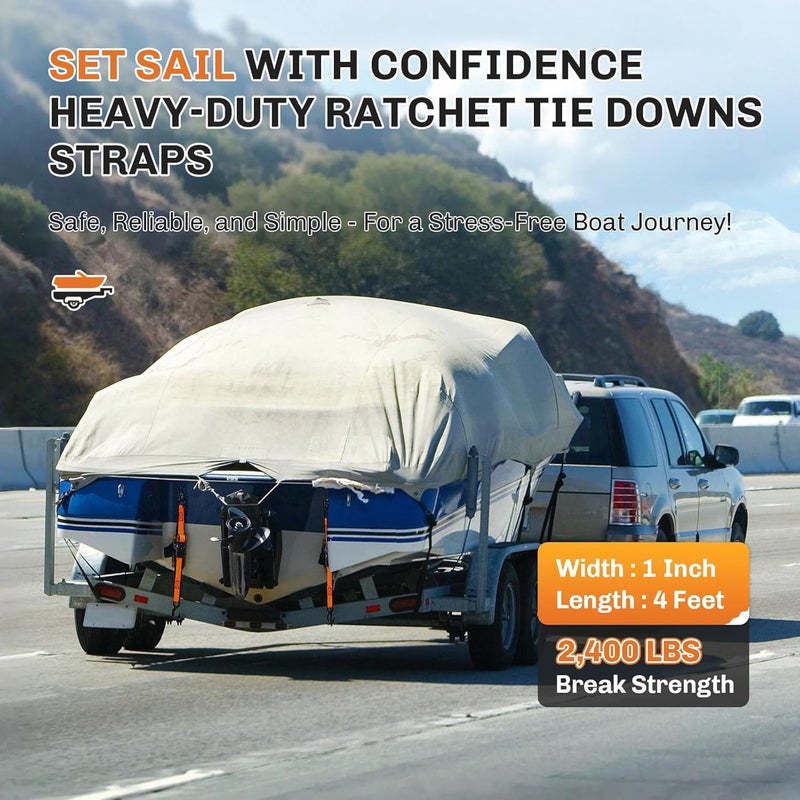 WELLUCK Heavy Duty Boat Trailer Transom Tie Down Straps - 2400 LBS, 1 Inch x 4 FT with Quick Release Buckle & Anti-Scratch Hooks - Image 2