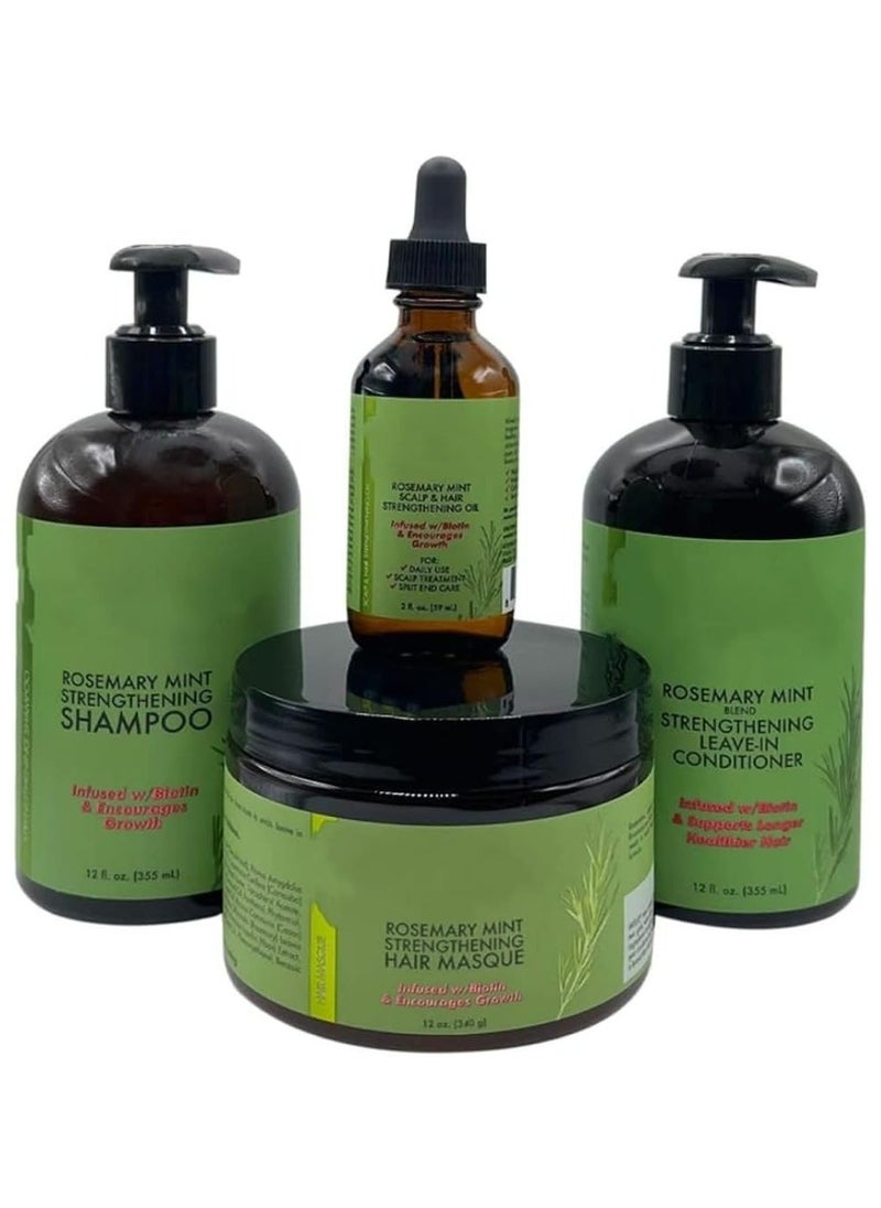 DubaiGallery - Organics Mint & Rosemary Hair Strengthening Set - Shampoo, Conditioner, Hair Mask, Hair Growth - Enriched with Biotin, Cleanses and Helps Strengthen Weak, Brittle Hair - Image 1