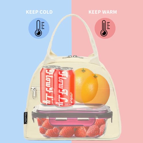 FlowFly Insulated Lunch Cooler Bag Tote Bag Organizer for WomenMen Beige - Image 3