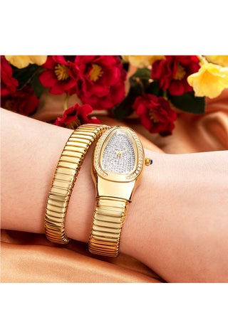 Fashion Snake Watch For Women Gold Diamond Stainelss Steel Ladies Quartz Wristwatch Luxury Exquisite Waterproof Watches - view 3