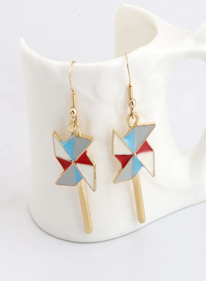 PLITI Windmill Dangle Earrings Pinwheel Ear Hooks Earring Colorful Windmill Charm Jewelry For Mother Daughter BFF Friendship Gift (windmill earring) - Image 4