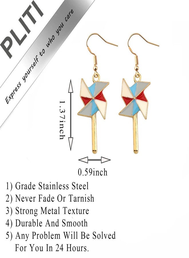 PLITI Windmill Dangle Earrings Pinwheel Ear Hooks Earring Colorful Windmill Charm Jewelry For Mother Daughter BFF Friendship Gift (windmill earring) - Image 2