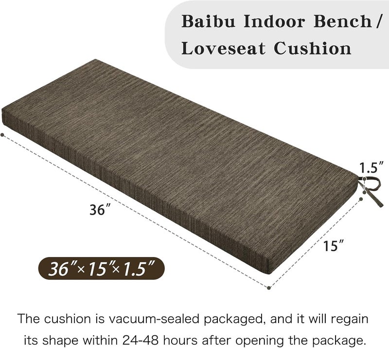 BAIBU 36 Inch Classic Solid Color Bench Cushion with Ties, Non-Slip Indoor Outdoor Rectangle Bench Seat Cushion Standard Size Foam Pad with Machine Washable Cover - One Pad Only (Brown, 36x15x1.5in) - Image 3