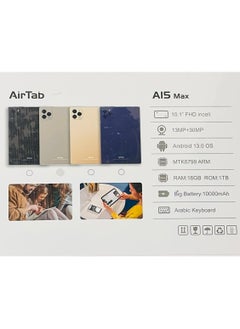 AirTab A15 Max 5G Wi-Fi Android Tablet with 10.1 Inch Display 16GB RAM 1TB ROM 10000mAh Battery with Wireless Arabic Keyboard Grey  - Image 3