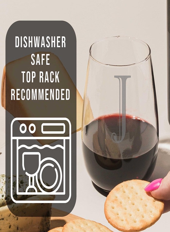 Spotted Dog Company كأس نبيذ بدون ساق سعة 17 أونصة محفور عليه حرف J (حرف J) - هدايا شخصية للنساء، أكواب نبيذ حسب الطلب، هدية عيد ميلاد محفور عليها الحرف الأول من اسمها، عيد ميلادها الأربعين - Image 3