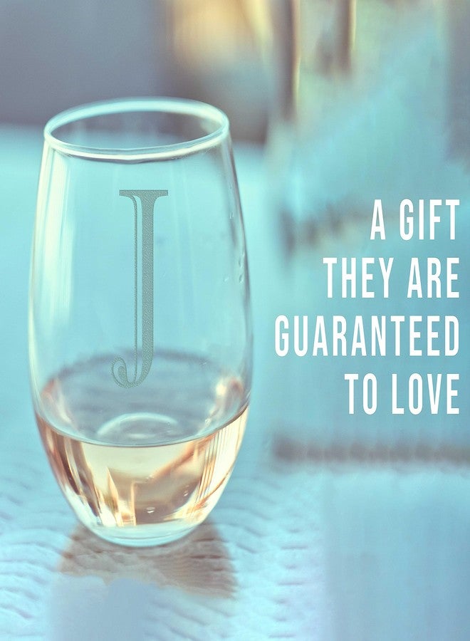 Spotted Dog Company كأس نبيذ بدون ساق سعة 17 أونصة محفور عليه حرف J (حرف J) - هدايا شخصية للنساء، أكواب نبيذ حسب الطلب، هدية عيد ميلاد محفور عليها الحرف الأول من اسمها، عيد ميلادها الأربعين - Image 2