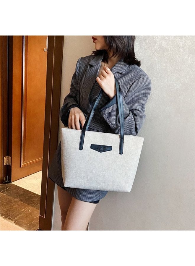 Texted Fashion Commuter Shoulder Bag Women's Bag 2024 Korean Style Cotton Linen Large Capacity Casual Portable Tote Bag-Color:Coffee - Image 4
