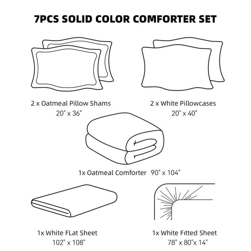 weigelia King Size Comforter Set 7 Pieces Oatmeal Comforter Set King Bed in a Bag Soft Fluffy Bedding Comforter with Sheets, Pillow Shams and Pillowcases for All Season - Image 2