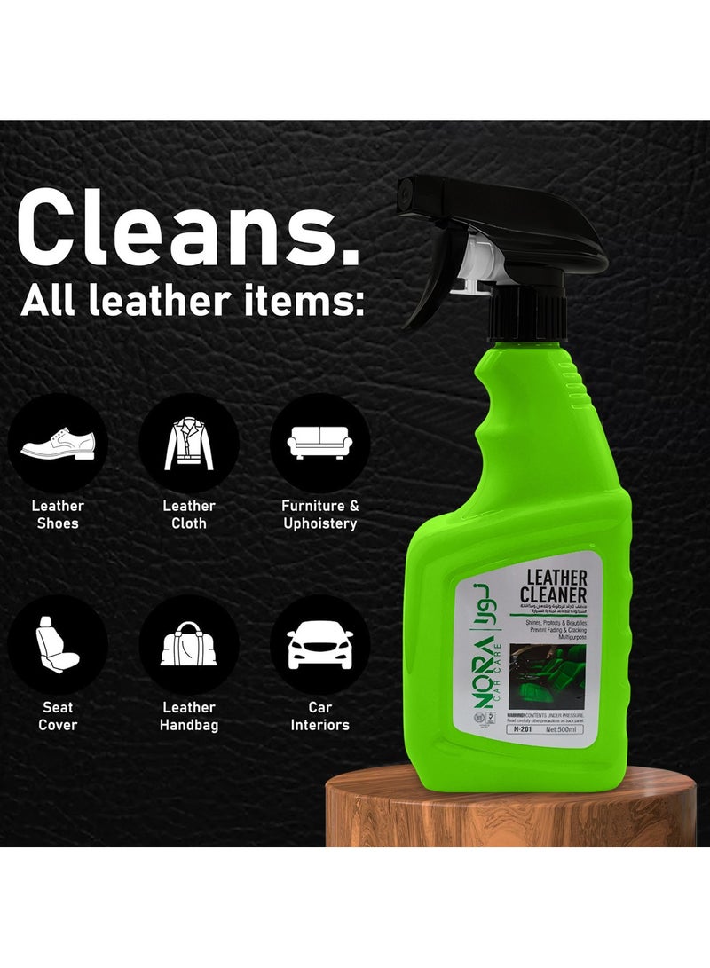 NORA Leather Cleaner 500ml - Multipurpose Cleaner for Leather, Upholstery, Shoes, Handbags, and Car Interiors N-201 - Image 4