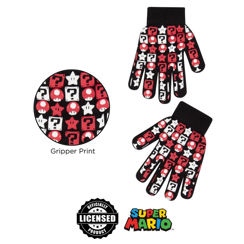 Nintendo Boys Winter Hat And Kids Gloves Set, Super Mario Beanie For Ages 4-7, RED/BLACK - Image 5