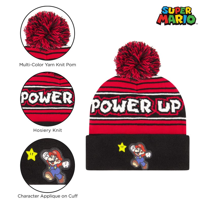 Nintendo Boys Winter Hat And Kids Gloves Set, Super Mario Beanie For Ages 4-7, RED/BLACK - Image 3