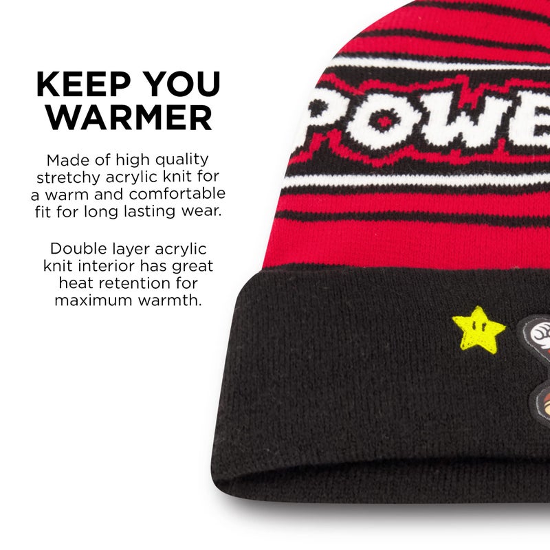 Nintendo Boys Winter Hat And Kids Gloves Set, Super Mario Beanie For Ages 4-7, RED/BLACK - Image 4