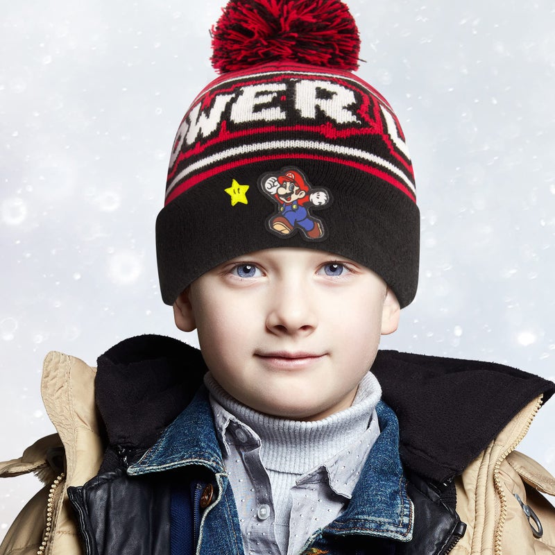 Nintendo Boys Winter Hat And Kids Gloves Set, Super Mario Beanie For Ages 4-7, RED/BLACK - Image 2