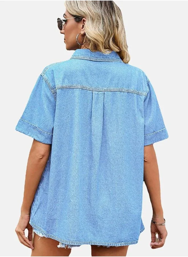 يونيكي Blue Collared Half Sleeve Shirt