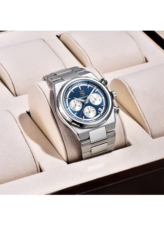 BENYAR - Luxury Men's Quartz  Watches Stainless Steel 30M Waterproof Bussiness 40mm Sports Chronograph WristWatches Auto Date,Deep Blue - Image 1
