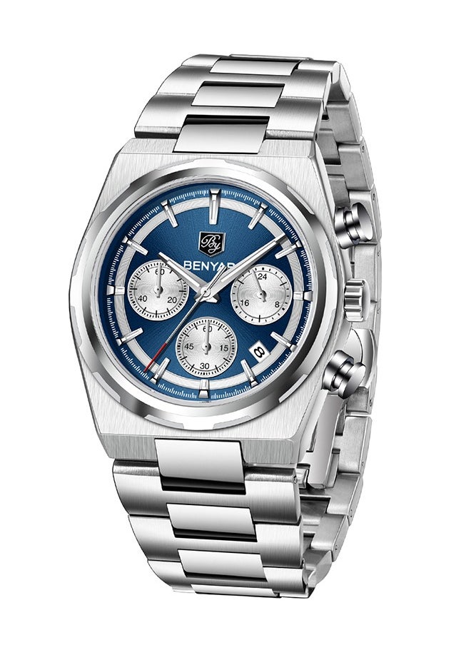 BENYAR - Luxury Men's Quartz  Watches Stainless Steel 30M Waterproof Bussiness 40mm Sports Chronograph WristWatches Auto Date,Deep Blue - Image 1