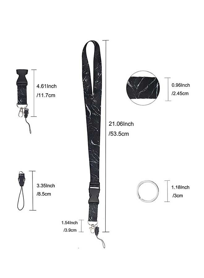 Marble Pattern Mobile Phone Lanyard, Detachable Lanyard With Buckle, Polyester Lanyard Working Certificate Card Sleeve Lanyard, Two Piece Set Of Keychain Card Sleeve Lanyard (Black) - Image 2