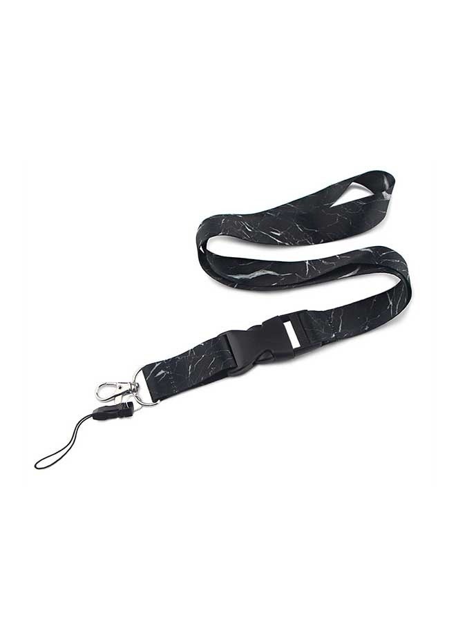 Marble Pattern Mobile Phone Lanyard, Detachable Lanyard With Buckle, Polyester Lanyard Working Certificate Card Sleeve Lanyard, Two Piece Set Of Keychain Card Sleeve Lanyard (Black) - Image 1
