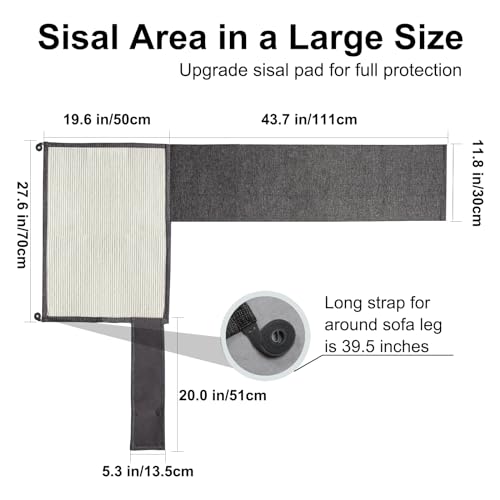 Oroonoko Large Size Cat Scratch Sofa Protector,27.5inch*19.6inch Sisal Couch Protector from Cats/Dogs Scratching for Big Arm Sofa use (Dark Grey/Right Handed) - Image 2
