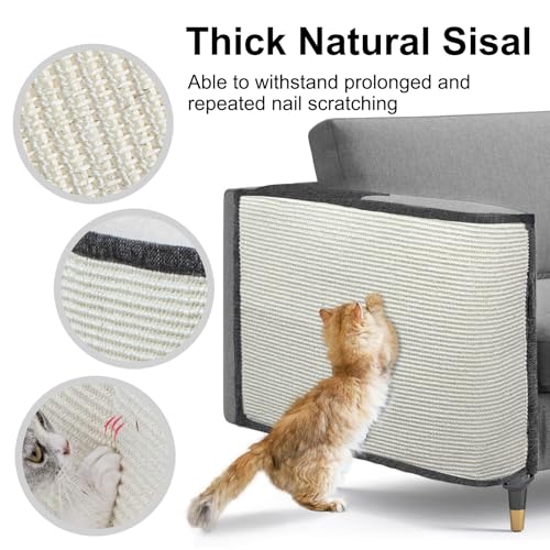 Oroonoko Large Size Cat Scratch Sofa Protector,27.5inch*19.6inch Sisal Couch Protector from Cats/Dogs Scratching for Big Arm Sofa use (Dark Grey/Right Handed) - Image 4