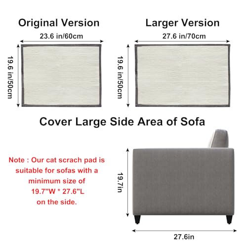 Oroonoko Large Size Cat Scratch Sofa Protector,27.5inch*19.6inch Sisal Couch Protector from Cats/Dogs Scratching for Big Arm Sofa use (Dark Grey/Right Handed) - Image 3