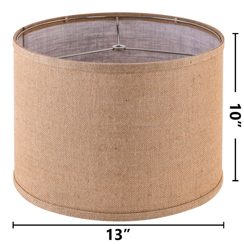 PAPAYA Natural Burlap Linen Lampshade Drum Lamp Shade 13``Top x 13``Bottom x 10``High(Spider) Brown Medium Modern Lamp Shades for Table & Bedside Lamp - Top and Bottom Self Trim Lampshades Replacemen - Image 3