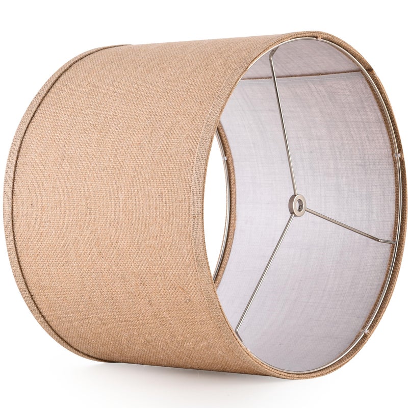 PAPAYA Natural Burlap Linen Lampshade Drum Lamp Shade 13``Top x 13``Bottom x 10``High(Spider) Brown Medium Modern Lamp Shades for Table & Bedside Lamp - Top and Bottom Self Trim Lampshades Replacemen - Image 4