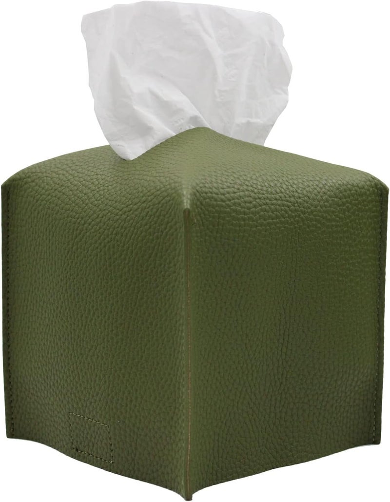 Livelab Tissue Box Cover, Square Decorative PU Leather Tissue Box Holder Modern Tissue Case Facial Paper Organizer Dispenser for Bathroom, Vanity Countertop, Night Stands, Desk 5X5X5'' | Olive Green - Image 1