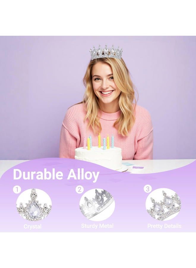 Queenship Crown for Women, Crystal Queen Crown for Birthday Costume Party Celebration, Silver - Image 3