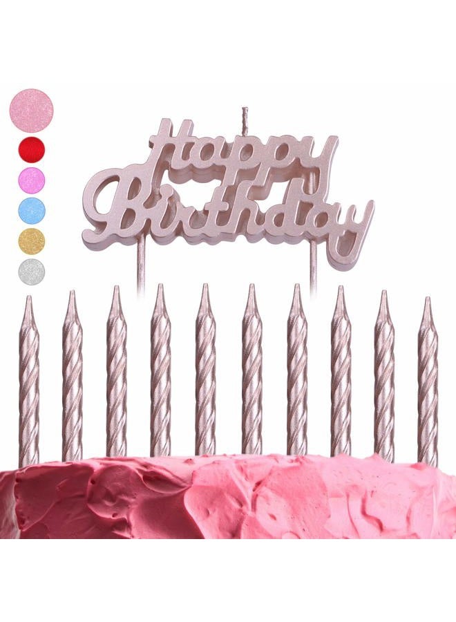 Get Fresh Rose Gold Birthday Cake Candles Set – 10-Pack Spiral Candles and Happy Birthday Candles Cake Topper – Elegant Bday Candles and Letter Candles Cake Decoration – Unique Pink Birthday Candles - Image 1