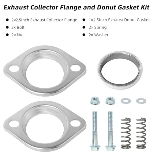 PALOZO 2.5" Exhaust Collector Flange and Donut Gasket Kit, 2 Bolt 2.5 inch/63.5mm Collector Manifold Flange Donut Manifold Gasket with Exhaust Manifold Bolts and Nuts Kit with Springs(2 Pcs Flange) - Image 5