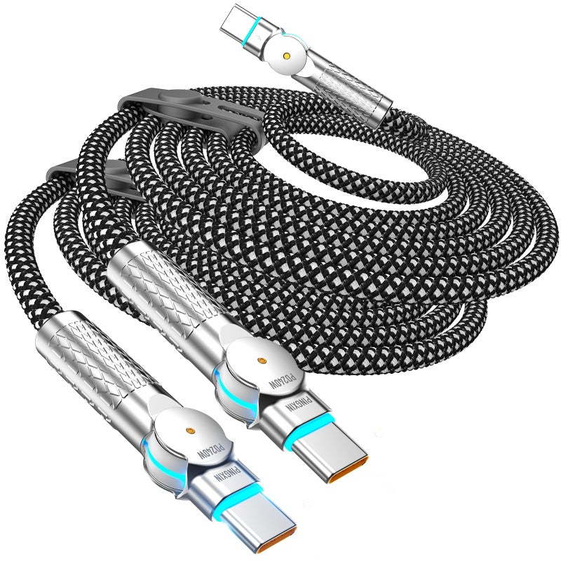 PINGXIN USB C to USB C Cable 6.6ft,240W 2-Pack Braided 180Â°Rotating Type C Charging CableFast Charge for iPhone 16/16Pro/16Plus/16ProMax,MacBook Air,iPad Pro,Pixel,Samsung Galaxy S23/S24 Ultra-Black - Image 1