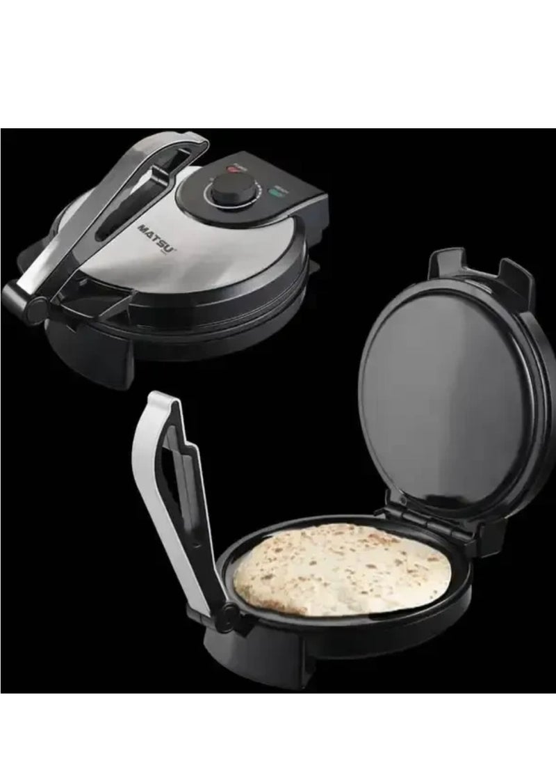 Generic - MATSU 10-Inch Electric Roti Maker – 1200W Powerful Non-Stick Chapati and Flatbread Press with Durable Stainless Steel Body, Adjustable Temperature Control for Soft or Crispy Rotis, Dual Power & Ready Indicator Lights, Safety Lock, Easy-Clean Plates, Instruction Manual – 220-240V Kitchen Appliance Ideal for UAE Homes - Image 1