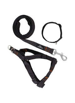 Kuber Industries Dog Collar Belt & Harness With Adjustable Leash|Premium Demin Fabric|Metal Hooks|Pdmgl-013-08|Comfortable Grip|Double Stitched Belt With Soft Padding |Black  - Image 1